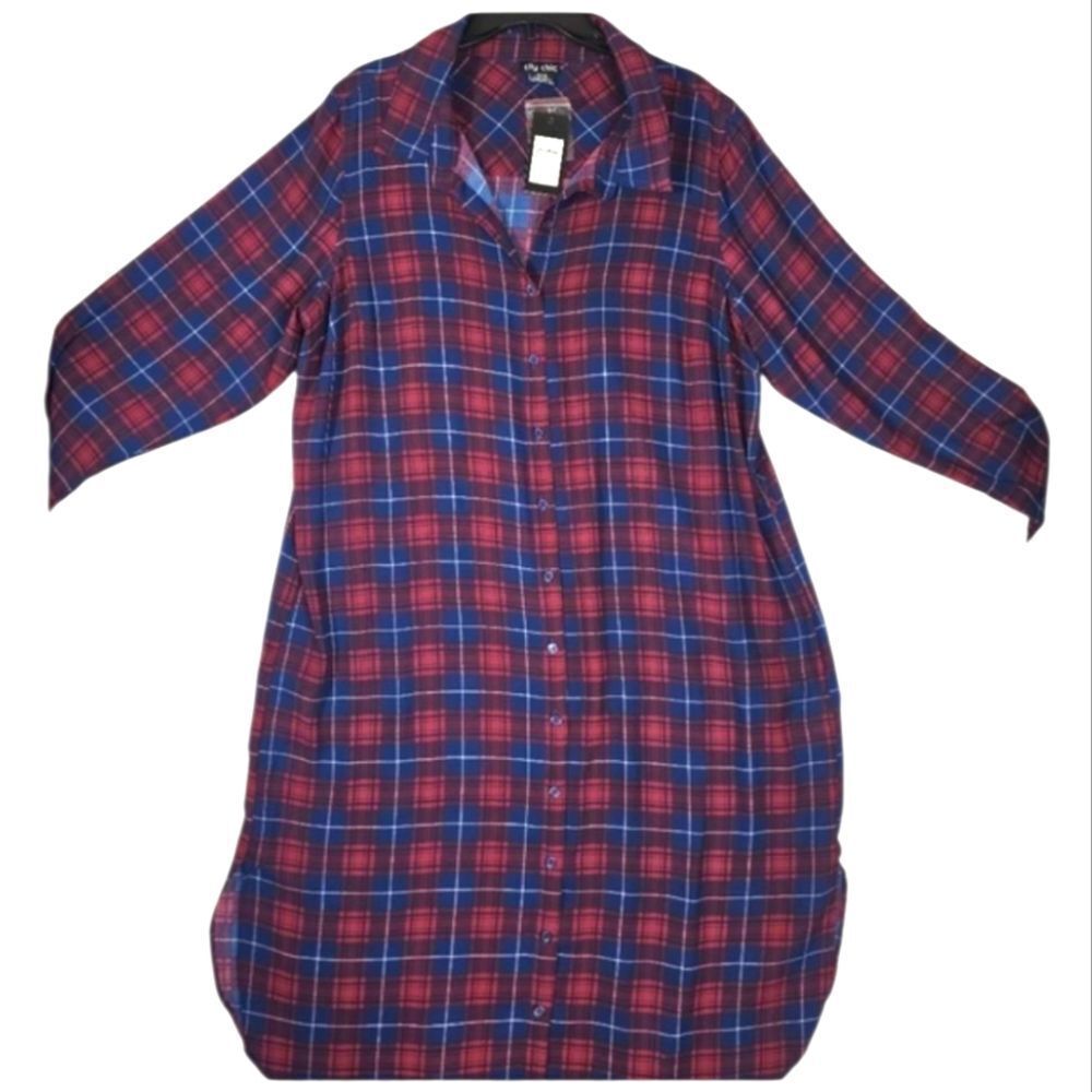 City Chic Plaid Button-Up Shirt Dress – Size Medium/18 (NWT)